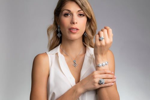 2 Tones Dainty Crystal Flower Cascade Necklace