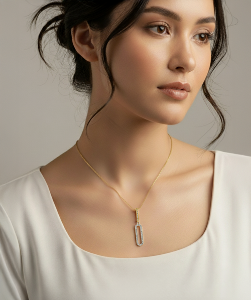 2 Tones Crystal Link Pendant Necklace