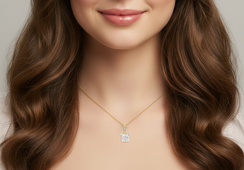 Solitaire 1.5ct Square Charm Necklace