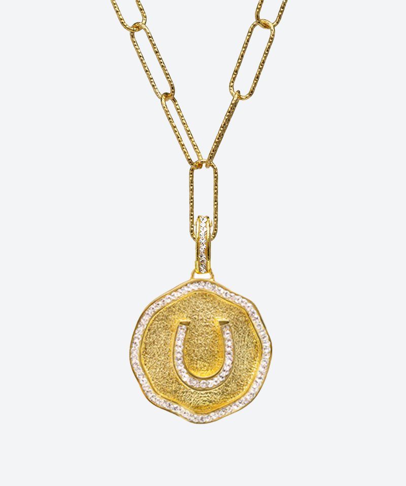 Lucky Derby Horseshoe Medallion Charm Necklace