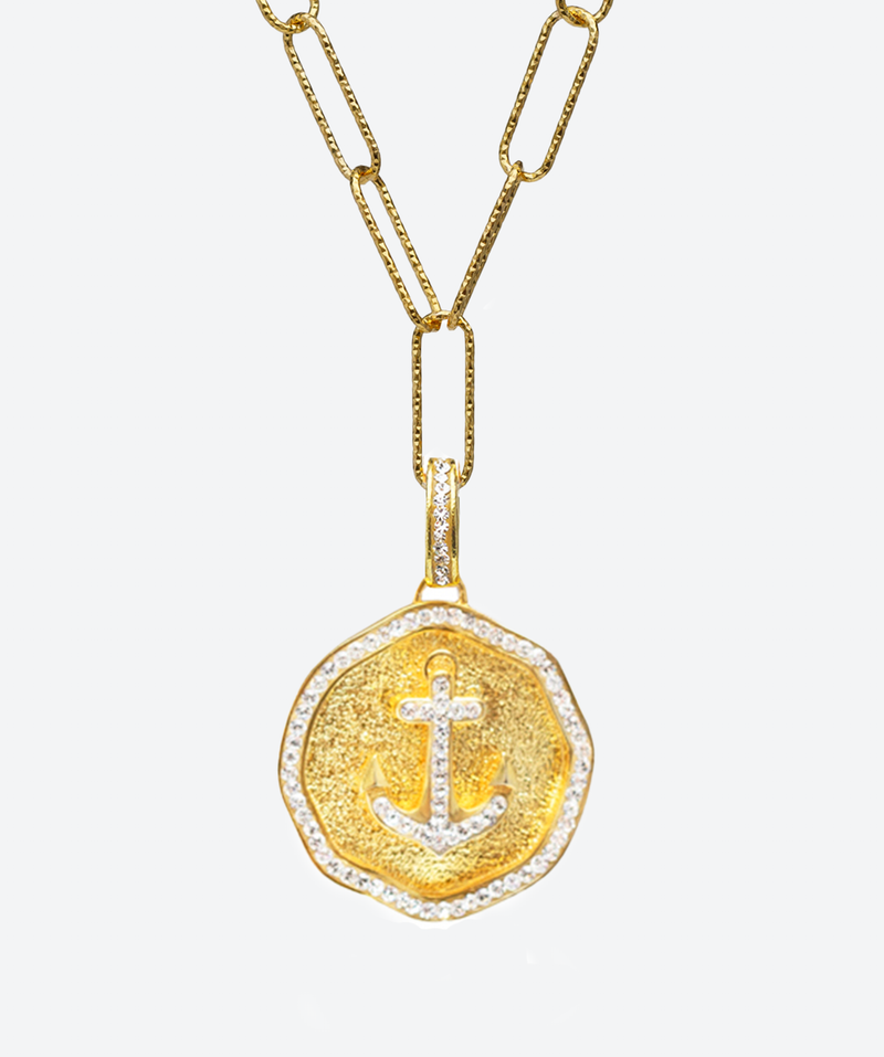 Bon Voyage Anchor Medallion Charm Necklace
