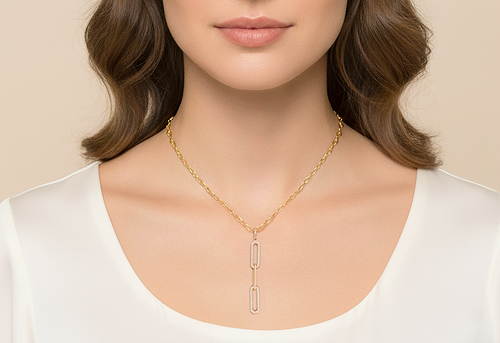 3 Three Tier Crystal Link Pendant Necklace