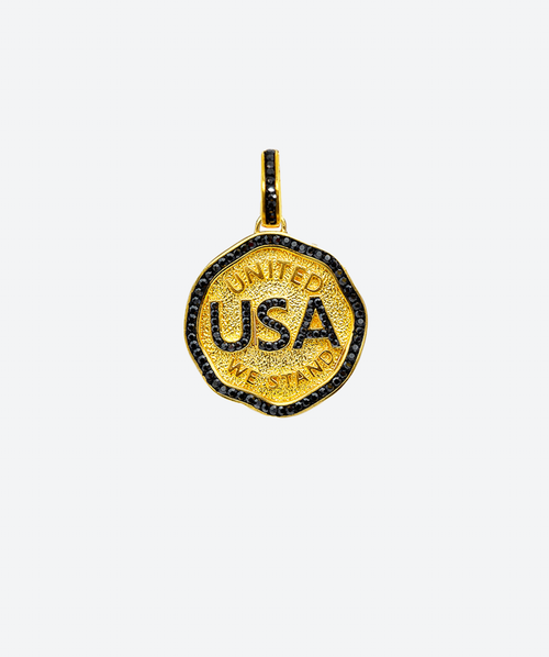 USA Medallion Charm Hematite / Gold - La Costa Organic Jewelry